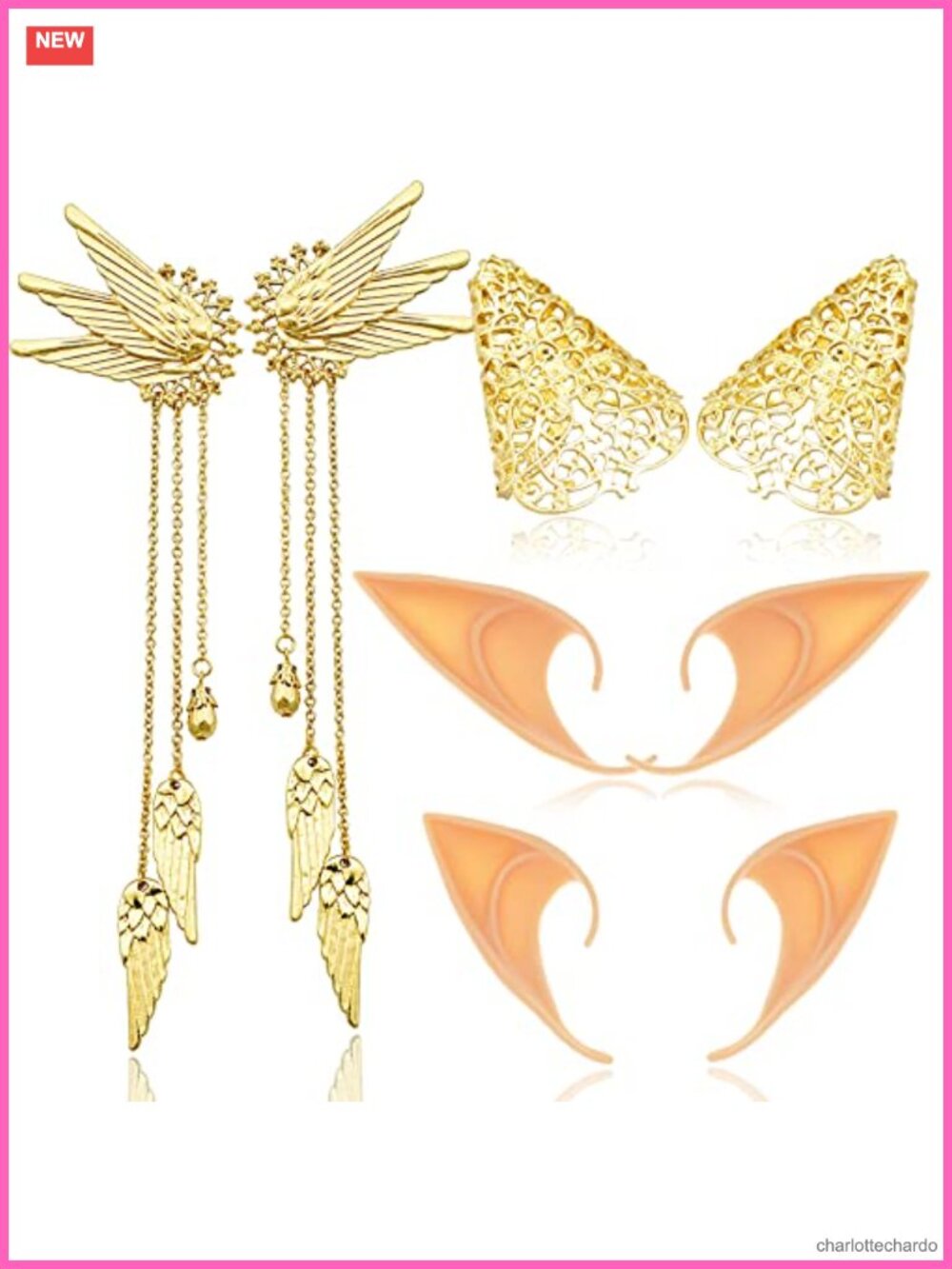 Elf Ear Cuffs Clip On Latex Fairy Pixie Cosplay Costume Jewelry 4 Pairs